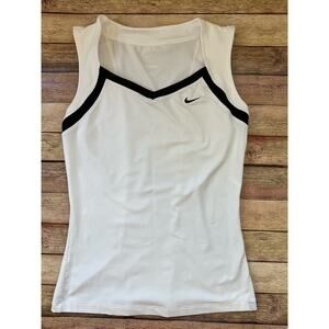 Nike Dri-Fit Womens Small V-Neck Sleeveless Exercise Shirt Tennis Top white